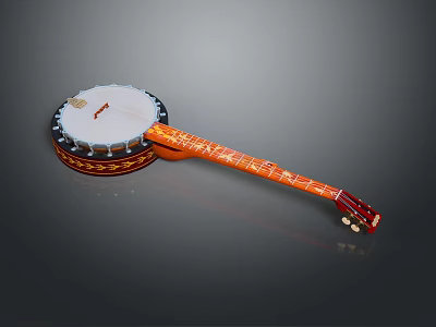 Carved Decorative Banjo With White Head And Orange Neck For Household Use 3d model