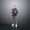 Smiling Man Wearing Blue Hoodie Gray Pants White Sneakers Giving Thumbs Up Against Gray Background