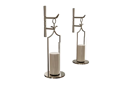 Pair of Modern Wall Lamps with Chrome Metal Frame and Cylindrical Wooden Base 3d model
