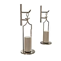 Pair of Modern Wall Lamps with Chrome Metal Frame and Cylindrical Wooden Base
