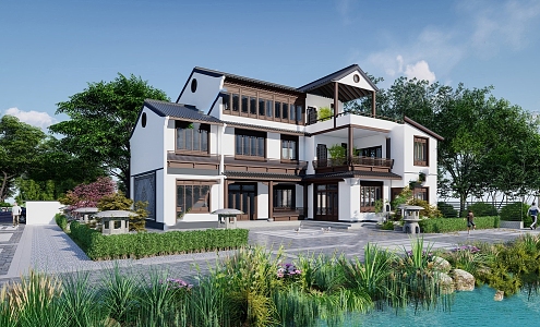 New Chinese style single-family villa single-family villa 3d model