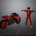 Red Motorcycle With Number 14 And K Logo Next To Figure In Red Outfit