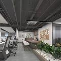 Modern Public Office Space With Workstations Computers Green Plants And Open Layout 3d model