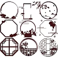 Traditional Chinese Carved Patterns in Various Shapes Like Circular Hexagonal and Octagonal Frames 3d model