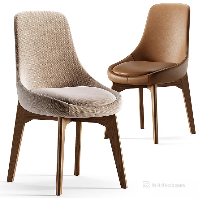 Modern Leisure Chairs With Fabric And Leather Upholstery And Wooden Legs Design 3d model 