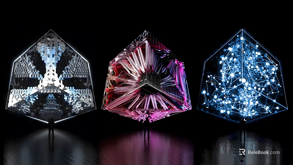 Illuminated Colorful Polyhedron Art Installations As Photo Spot With Light Effects 3d model 
