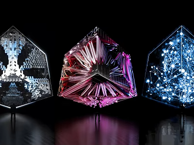 AI cube naked eye screen sci-fi background multimedia interaction 3d model