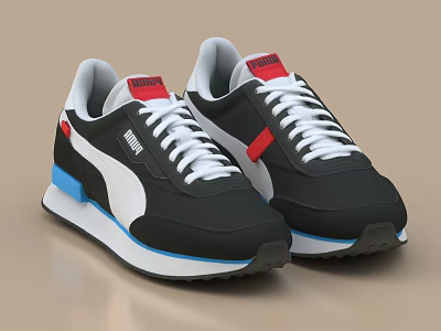 Puma Casual Sports Shoes With Black White Blue Red Design 3d model