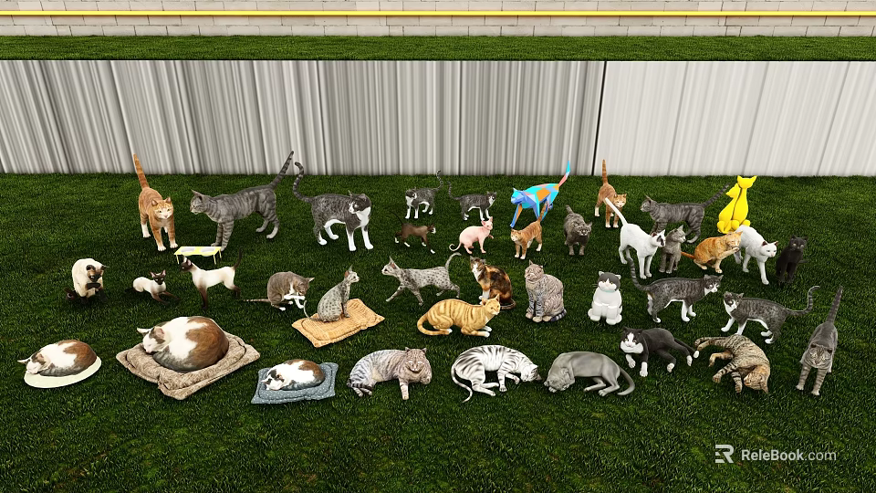 Assorted Reptile Figurines Displayed On Green Grass With Various Species And Poses 3d model 