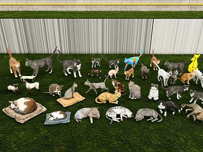 Assorted Reptile Figurines Displayed On Green Grass With Various Species And Poses 3d model