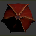 Red Flower Petal With Yellow Veins On Dark Reflective Surface
