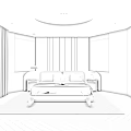 Modern Bedroom Interior Design With Wooden Walls Circular Ceiling Light And Large Windows