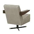 Beige Fabric Single Seater Sofa With Wooden Arms And Black Metal Swivel Base