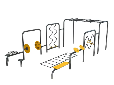 Outdoor Fitness Equipment With Parallel Bars Pull Up Bars Abdominal Bench And Spring Trainer 3d model