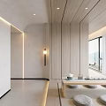 Minimalist Tea Room Interior With Wooden Panels Tea Table Floor Cushions And Scenic Window