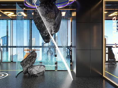 Modern Gym Interior Design With City View And Fitness Equipment 3d model