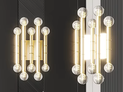 Modern Gold Metal Frame Wall Lamps With Transparent Glass Balls Illuminated Design 3d model