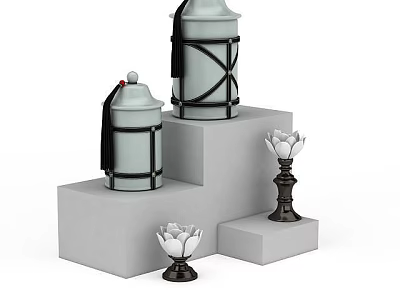Modern Stylish Living Room Decor With Exquisite Ceramic Jars And Lotus Shaped Candlestick Ornaments 3d model