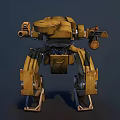 Yellow Mechanical Intelligent Machine with Legged Structure and Cannon Arm 3d model