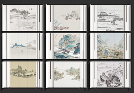 New Chinese ink landscape mural wallpaper background wall 3d model