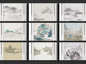 New Chinese ink landscape mural wallpaper background wall 3d model
