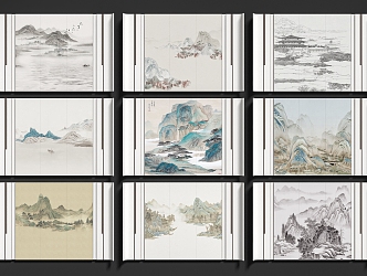 New Chinese ink landscape mural wallpaper background wall 3d model