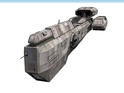 Futuristic Sci-Fi Train With Metallic Armored Exterior And Multiple Carriages 3d model