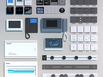 Modern Switch Panels With Various Designs Socket Combinations And Smart Control Features 3d model