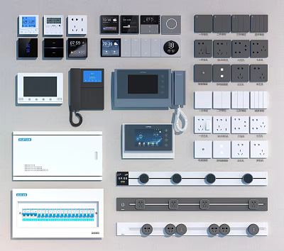 Modern Switch Panels With Various Designs Socket Combinations And Smart Control Features 3d model