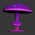 Purple Mushroom with Fluorescent Blue Spots and Small Base Mushroom in Decorative Plant