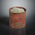 Rusty Red Cylindrical Metal Container With Green Patina And Stone Inside 3d model