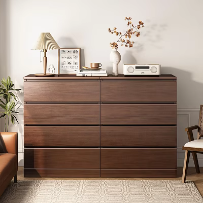 Wooden Dresser With Lamp Picture Frame Vase And Radio In Living Interior 3d model