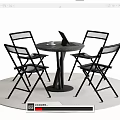 Folding Black Frame Table and Chair Set with Round Tabletop and Mesh Design 3d model