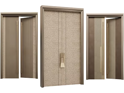 Three Varied Styles Double Doors Featuring Wooden Frames and Textured Panels 3d model