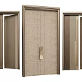Three Varied Styles Double Doors Featuring Wooden Frames and Textured Panels