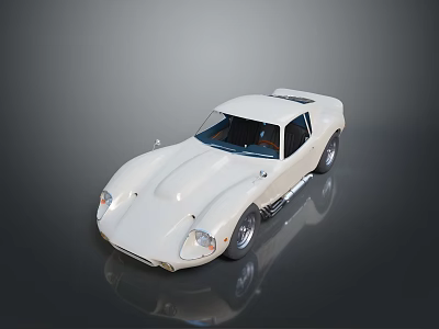 White Vintage Sports Car With Sleek Body Shiny Finish And Reflection On Dark Background 3d model
