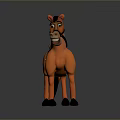 Orange Cartoon Horse Figure With Brown Saddle Black Mane Tail And Hooves On Gray Background