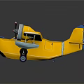 Yellow Passenger Plane Cartoon Style 3D Model With Propellers Floats And Blue Tail Details