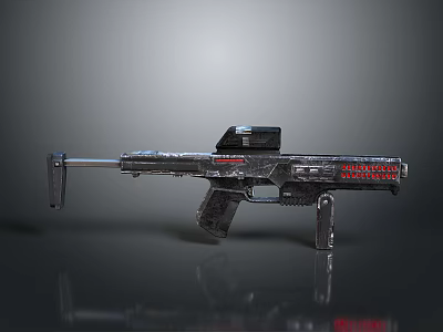 Futuristic Sci Fi Gun Design With Metallic Body Red Accents And Scope 3d model