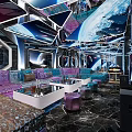 KTV Interior Design With Starry Ceiling Colorful Lighting Mirrored Decor And Comfortable Sofas 3d model