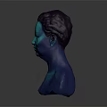 Woman Bust Sculpture In Blue Purple Hue With Reflective Surface On Dark Background