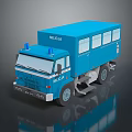 Blue Ambulance Model With Emergency Lights And Windows On Dark Surface 3d model