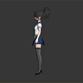 Anime Style 3D Character Model In Sailor School Uniform With Pleated Skirt And Thigh High Socks