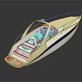 Modern White Speedboat With Blue Stripes Transparent Windshield And Interior Seats 3d model