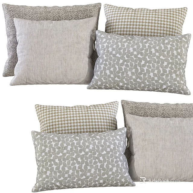 Stylish Decorative Throw Pillows With Striped Checkered And Geometric Patterns 3d model 