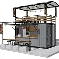 Mall Shop With Container Structure Awning String Lights Coca-Cola Sign Bar Counter And Bench