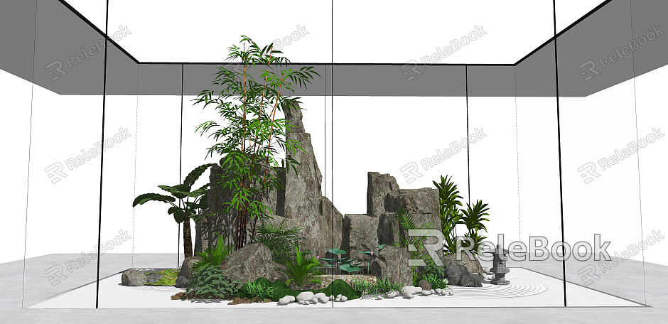 New Chinese style landscape sketch courtyard landscape rockery stacked stone plant stone model