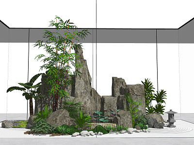 New Chinese style landscape sketch courtyard landscape rockery stacked stone plant stone model