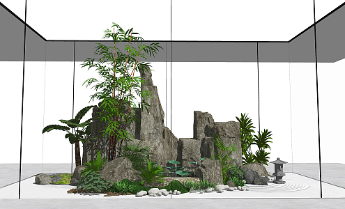 New Chinese style landscape sketch courtyard landscape rockery stacked stone plant stone 3d model