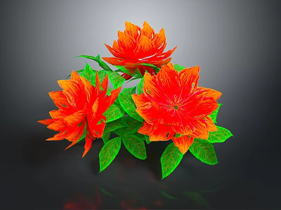 Vibrant Botanical Plant with Red and Orange Flowers and Lush Green Leaves on Dark Background 3d model